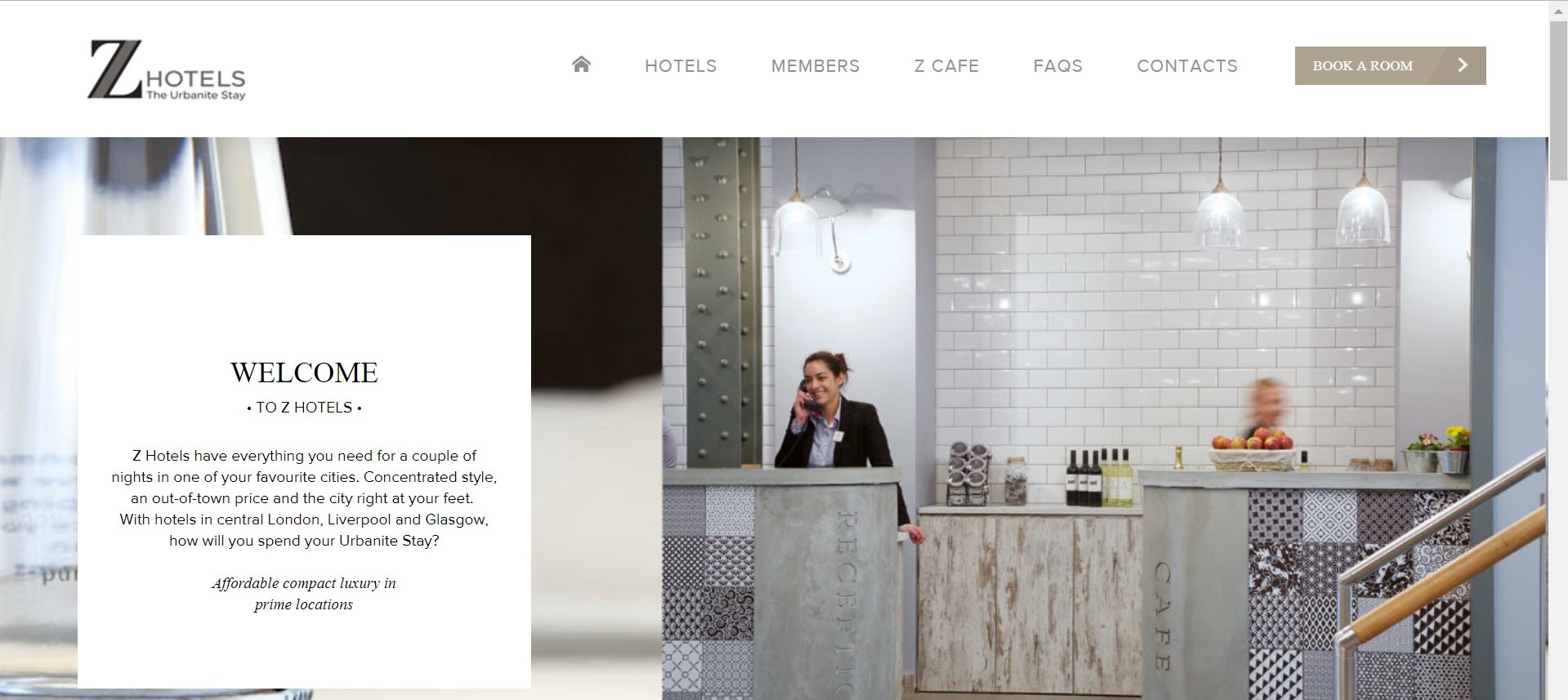 Screen grab of the Z hotel website 