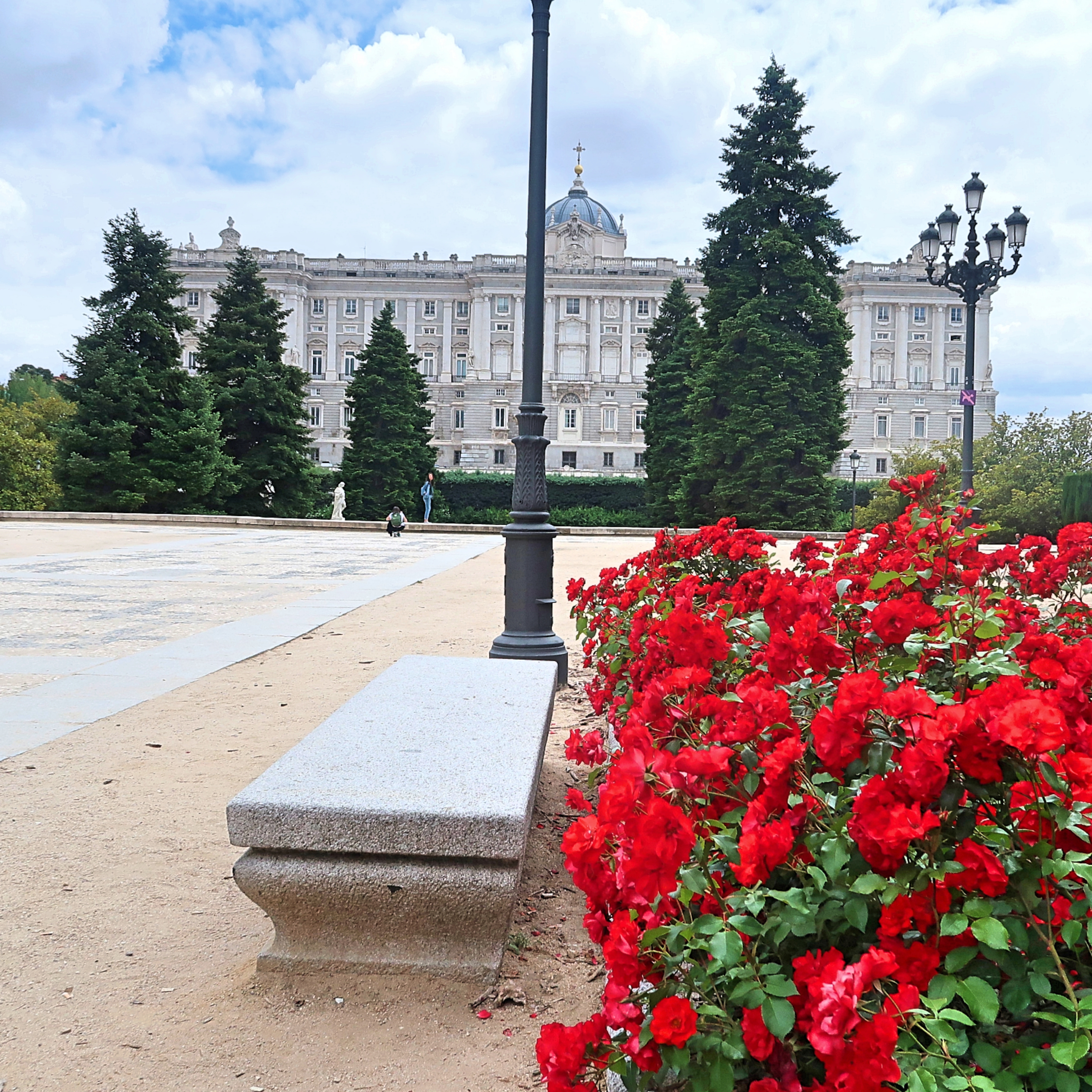 Spanish Royal Palace through the flowers 